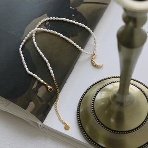 Natural Pearl Necklace with Moon Pendant